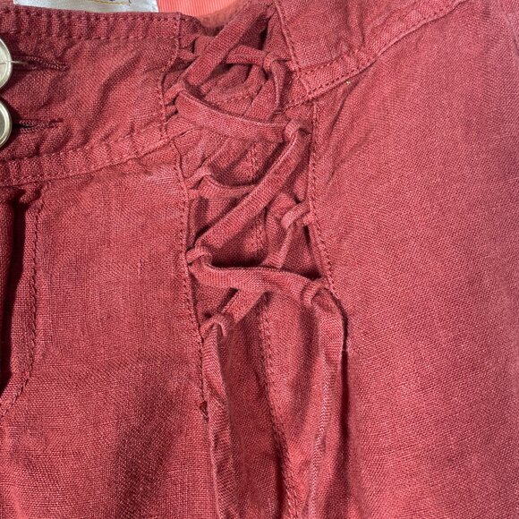 Anthropologie Elevenses Women's 2 Linen Pant Wide Flare Leg Burnt Orange Boho! - Picture 3 of 7